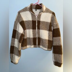 Zaful Brown and White Plaid Jacket